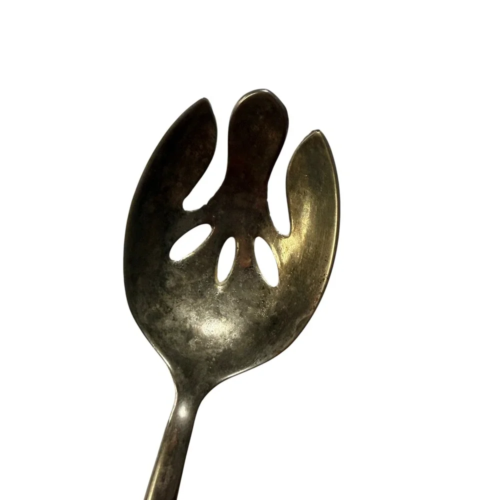 Vintage Salad Serving Set Faceted Glass Handles Silver Tone Fork Spoon 2 Piece